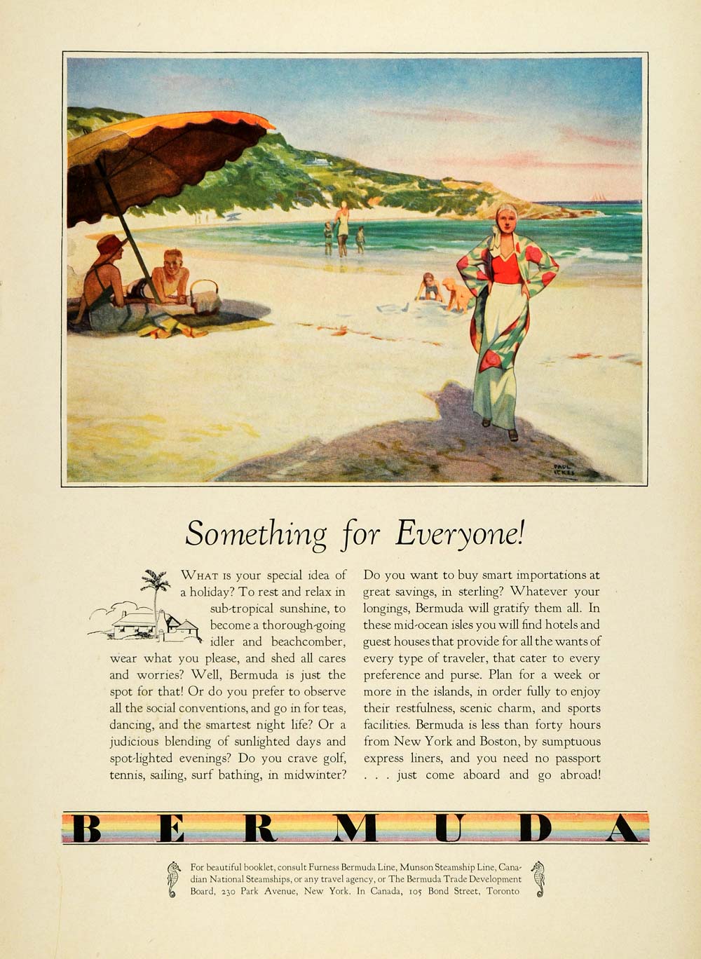 1933 Ad Furness Bermuda Line Tropical Vacation Beach Tourism Paul Ickes COL2