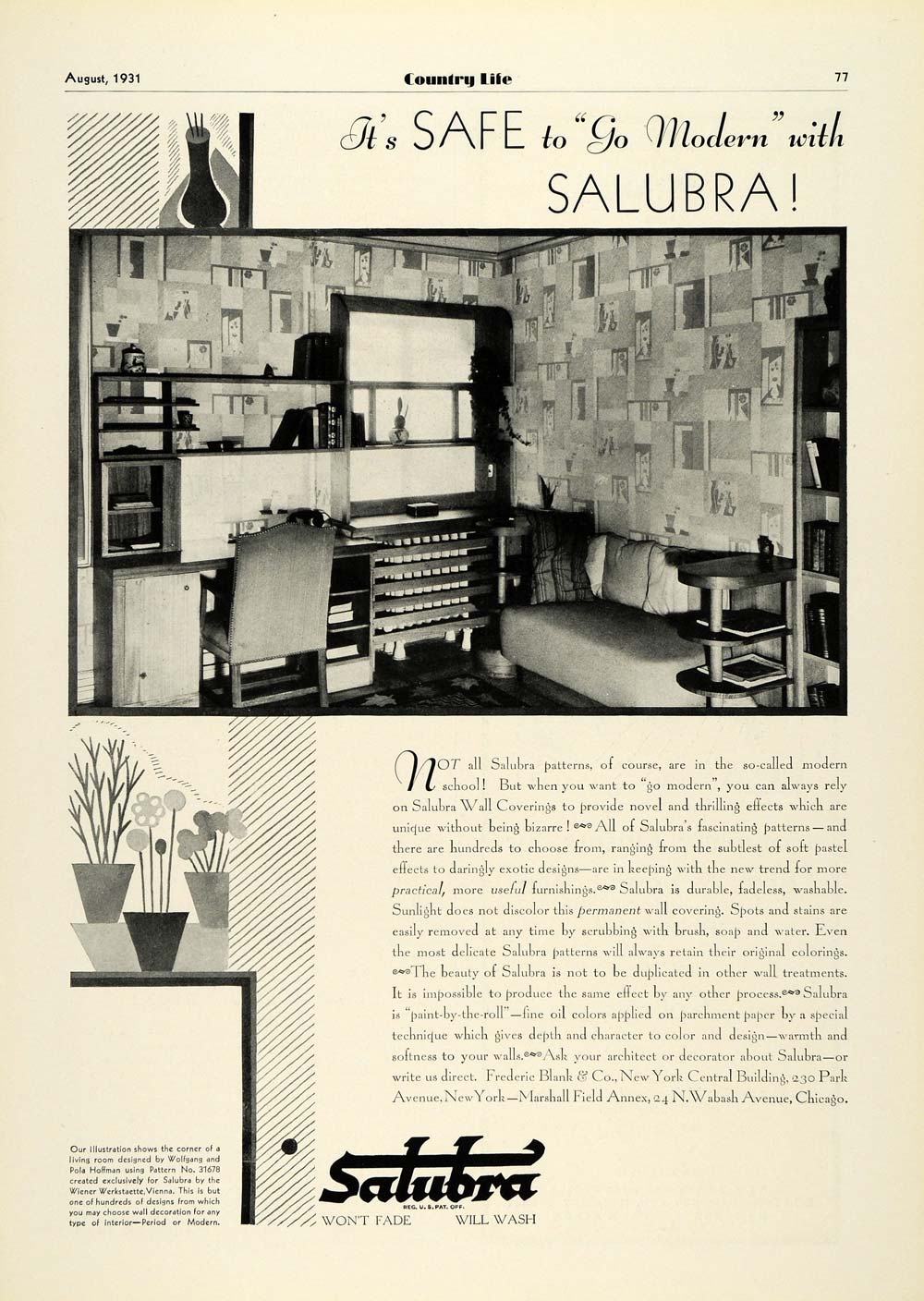 1931 Ad Salubra Wall Coverings Wallpaper Decor Interior Design Frederic COL2