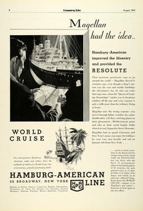 1931 Ad Hamburg American World Cruise Line Magellan Resolute Steamship COL2