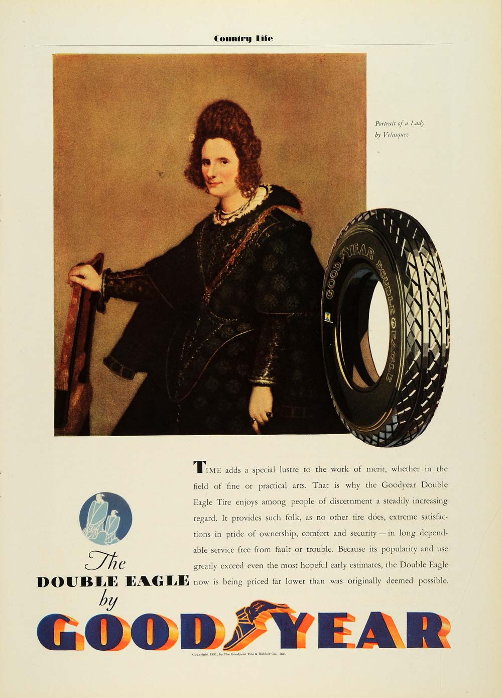 1931 Ad Goodyear Double Eagle Rubber Tires Valasquez Renaissance