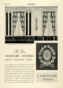 1931 Ad F. Schumacher Fabric Draperies Waldorf Astoria Decor Schultze COL2