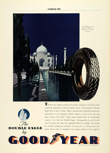 1931 Ad Goodyear Double Eagle Rubber Tires Taj Majal Mughal Palace COL2