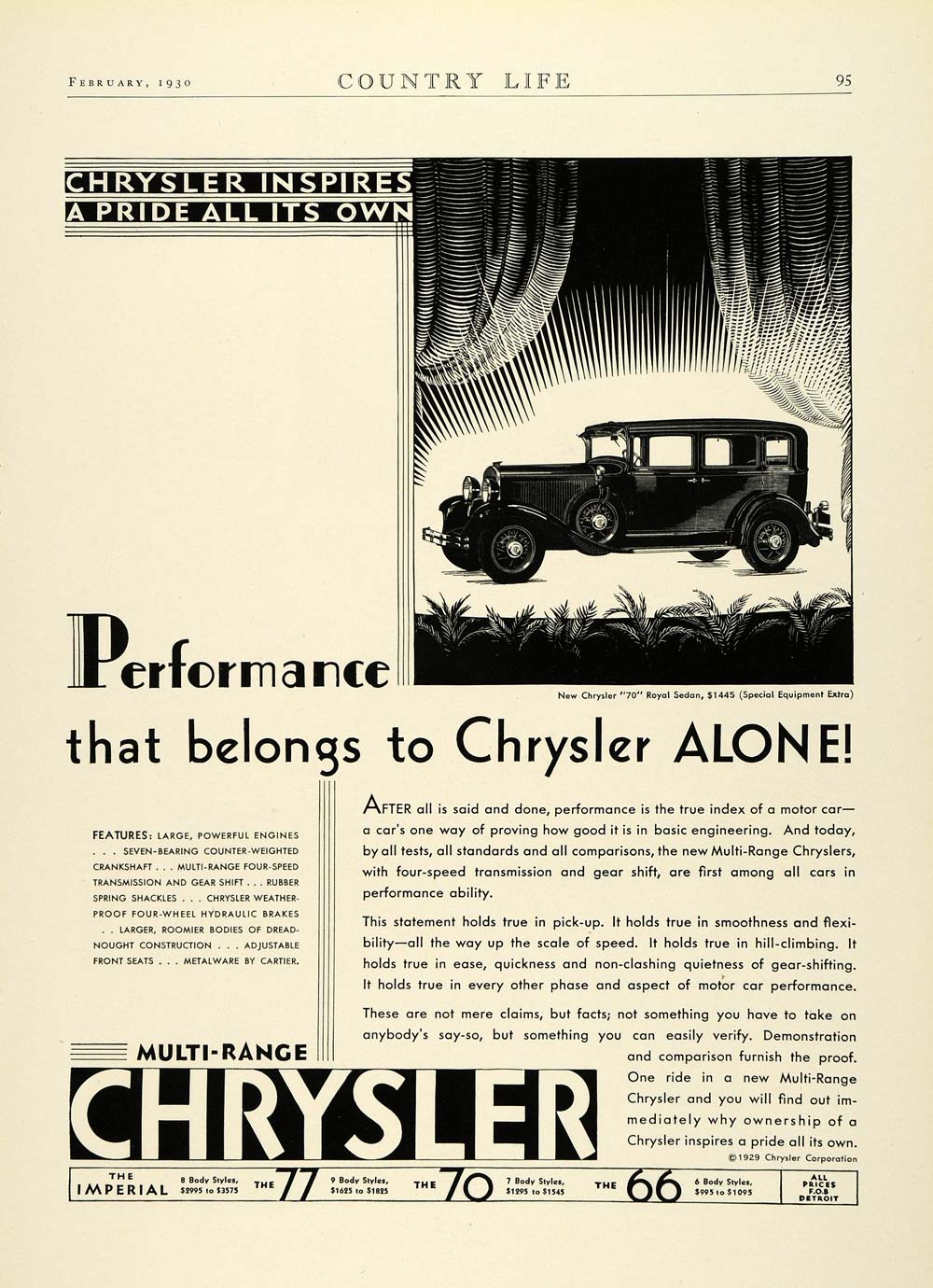 1930 Ad Antique Imperial Chrysler 70 Royal Sedan Automobile Car COL2