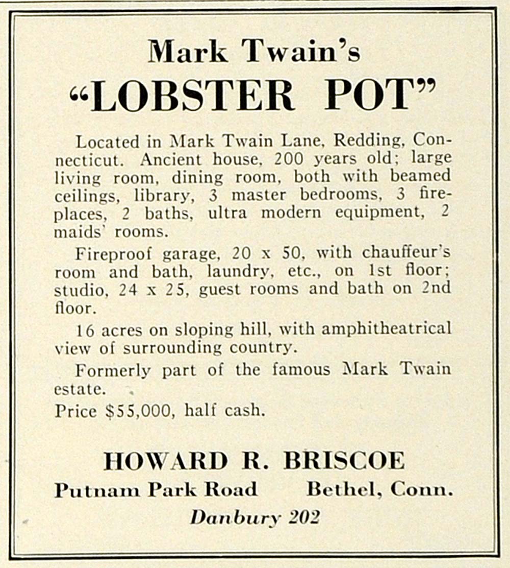 1931 Ad Historic Home Howard R. Briscoe Real Estate Mark Twain Lobster Pot COL2