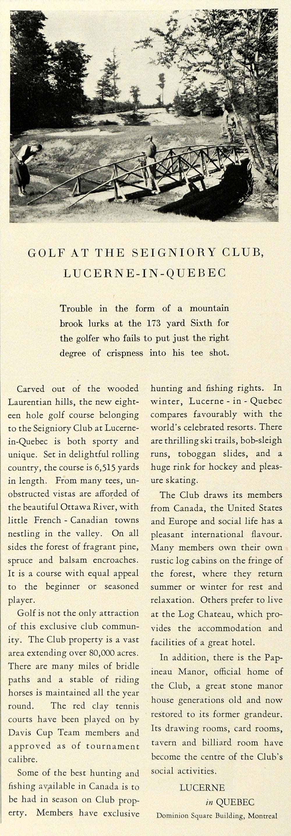 1931 Ad Lucerene Quebec Seigniory Club Golf Course Tennis Davis Cup Team COL2