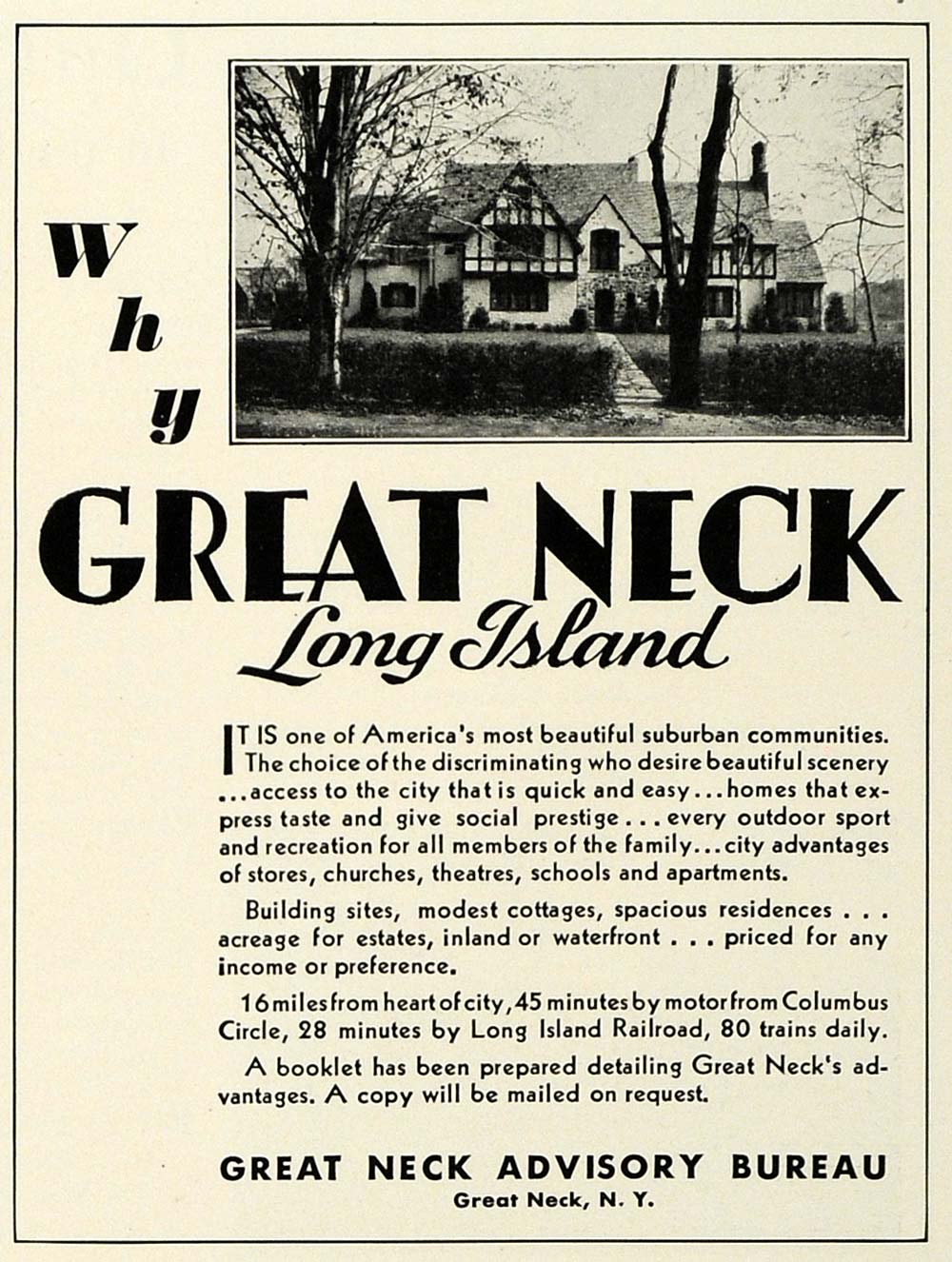 1931 Ad Great Neck Long Island Chamber Commerce Suburban Home Real Estate COL2