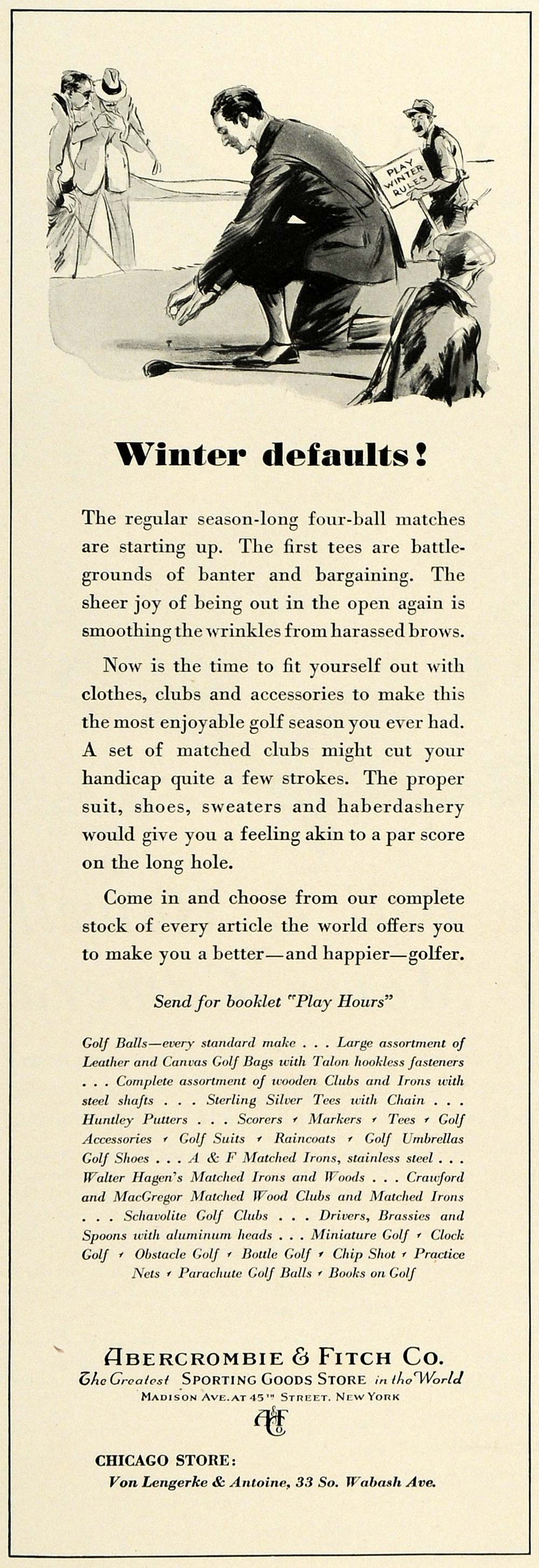 1923 Ad Abercrombie Fitch Sporting Goods Store Horse Racing Fashion Cottage  COL3