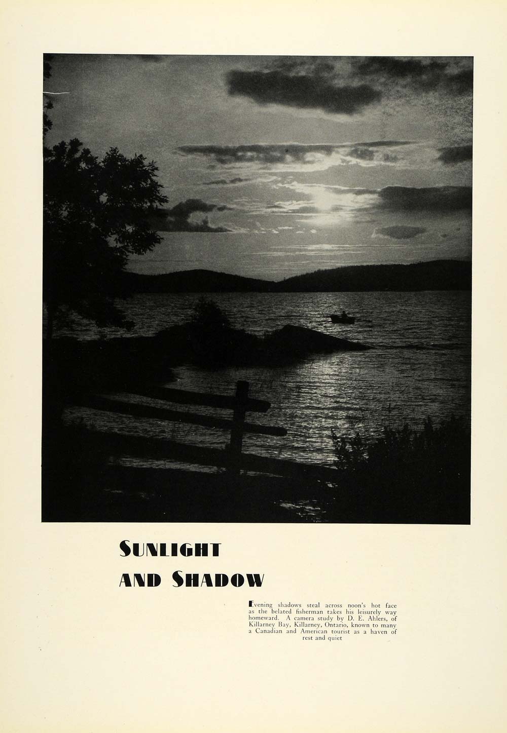 1931 Print Killarney Bay Ontario Sunlight Shadow Camera Photography D. E COL2
