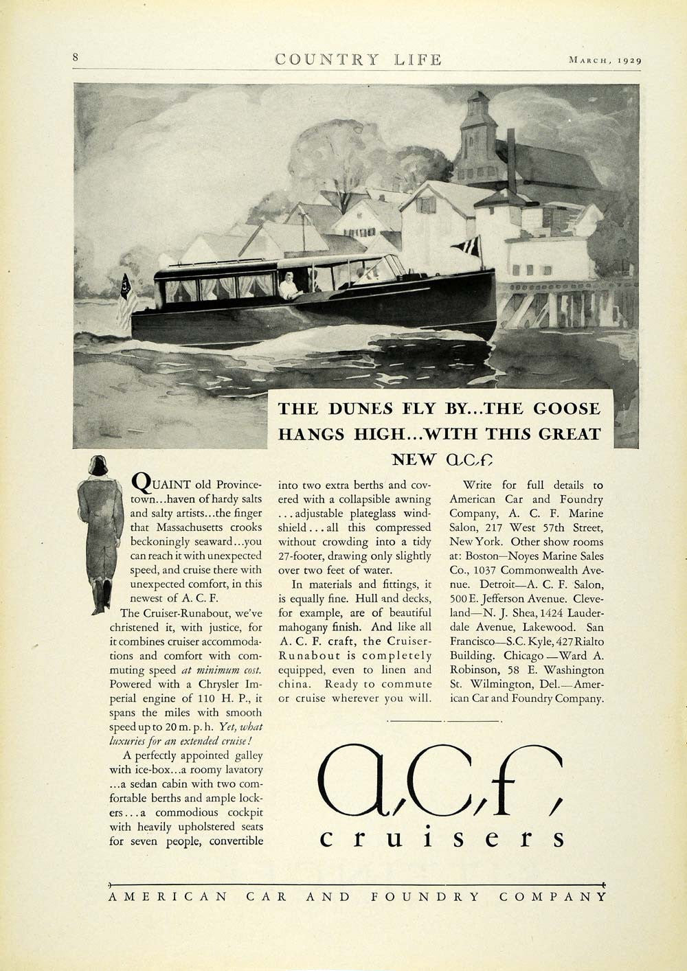 1929 Ad American Car Foundry Boats Chrysler Imperial Engine ACF Cruiser COL2