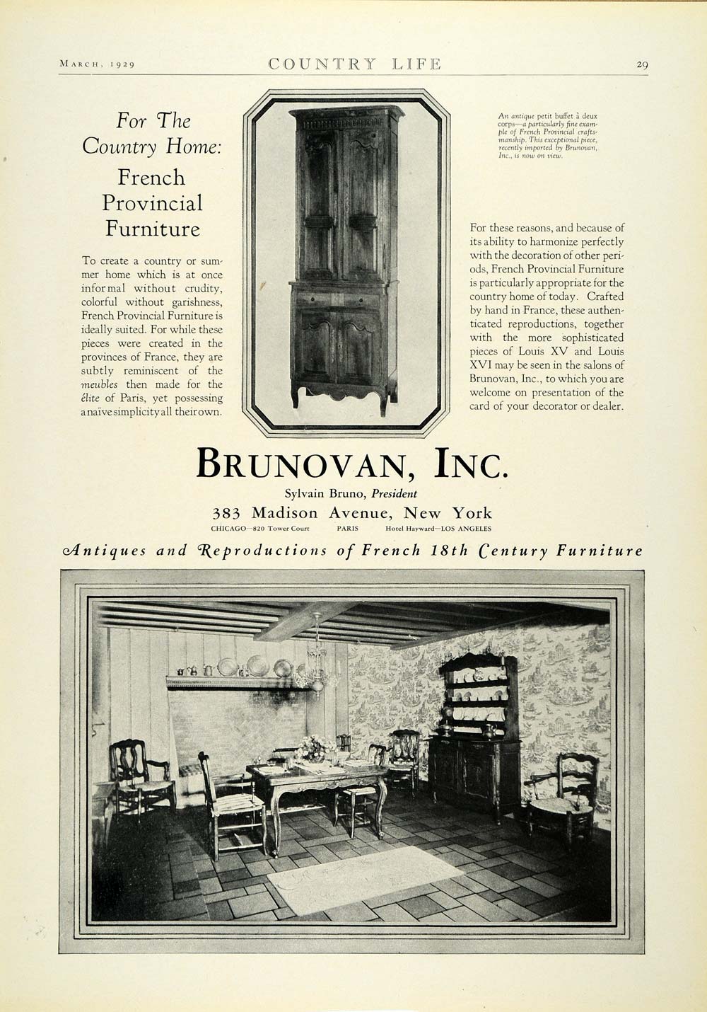 1929 Ad Brunovan Period Louis Antiques French Provincial 18th Century COL2