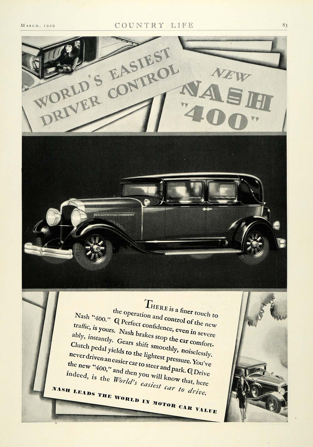1929 Ad Antique Nash 400 Automobile Car Features Woman Driver Driving COL2