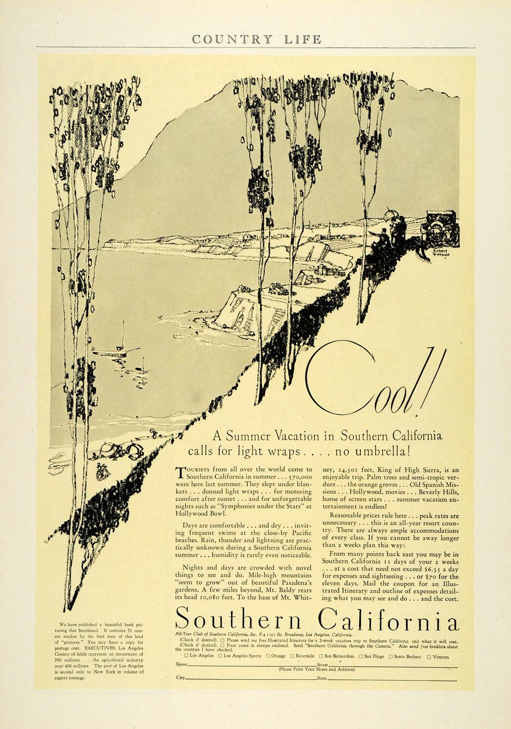 1930 Ad All Year Club Southern California Tourism Travel Vacation Los COL2