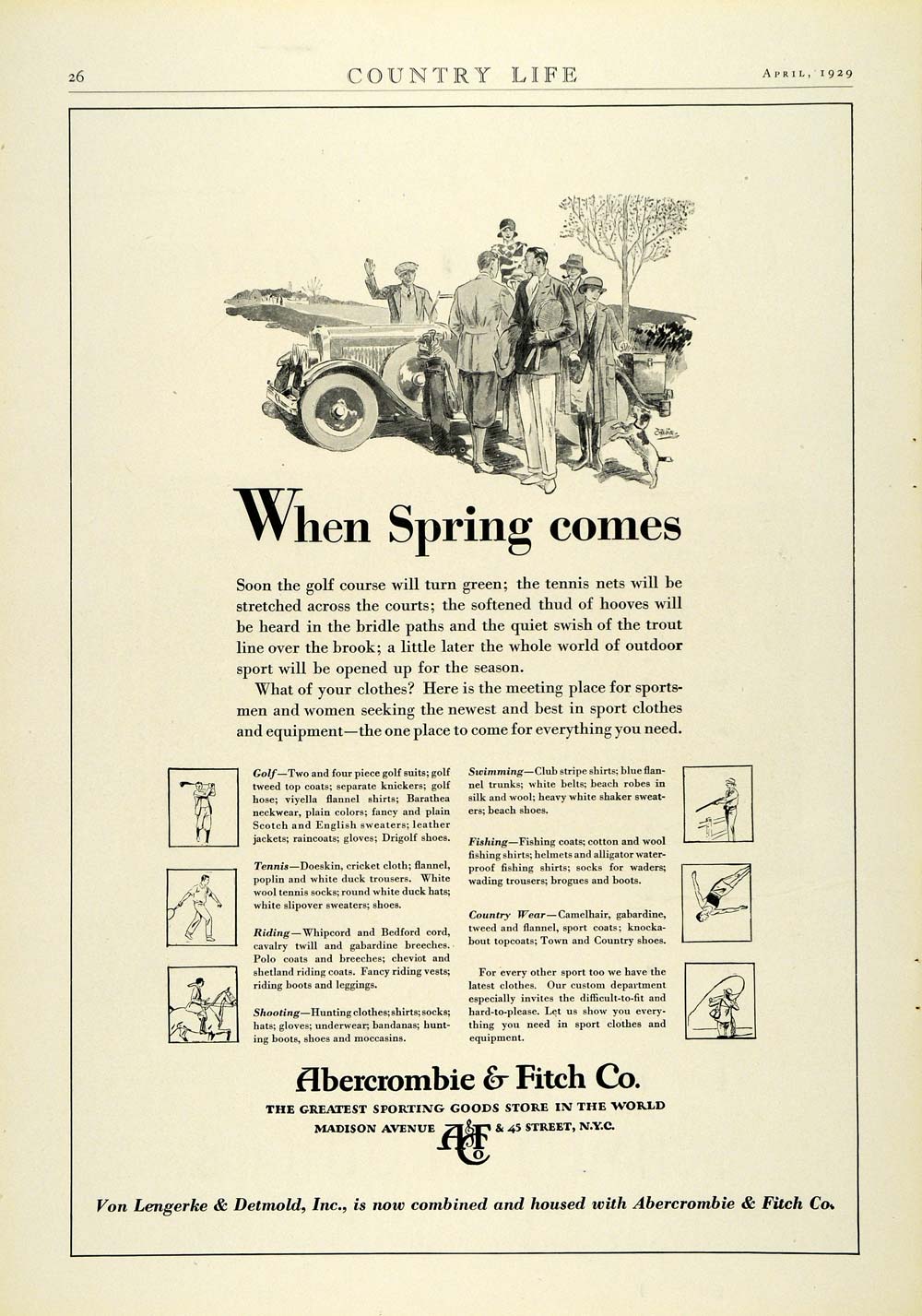 1929 Ad Abercrombie Fitch Sporting Goods Equipment Store Antique Car Golf COL2