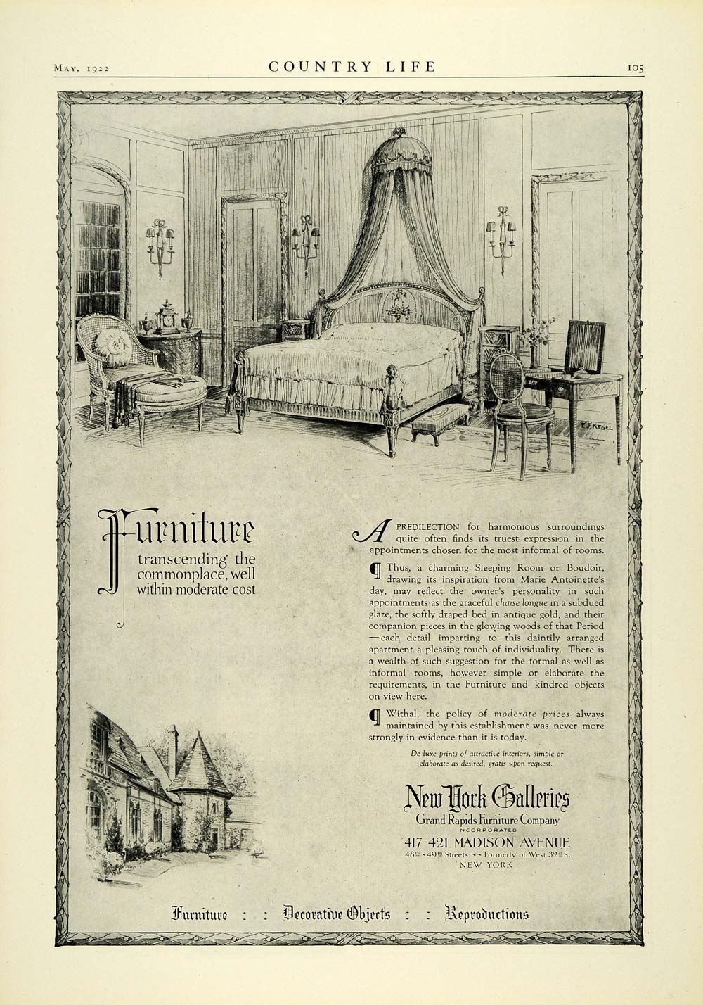 1922 Ad Marie Antoinette Boudoir Reproduction Home Furniture New York COL2