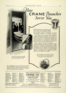 1922 Ad Crane Bathroom Plumbing Fixtures Valves Pipe Fittings Home COL2