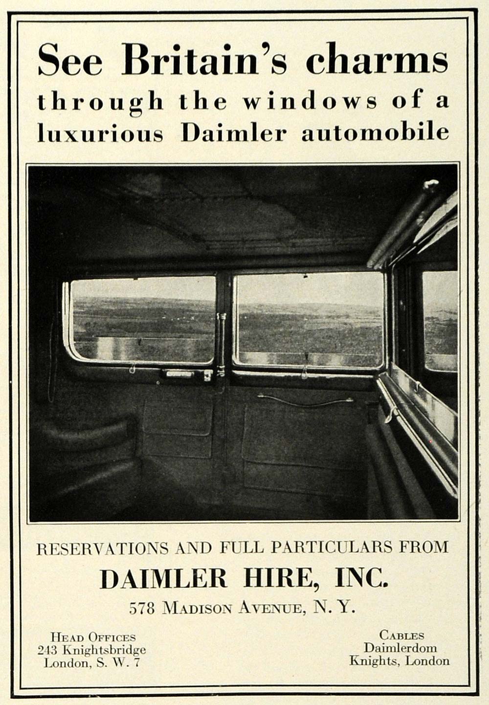 1929 Ad Daimler Hire Automobiles Britain Car Tourism 578 Madison Avenue New COL2