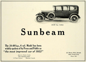 1922 Ad Motor Mart Sunbeam Antique Sedan V6 Horsepower England Automobile COL2