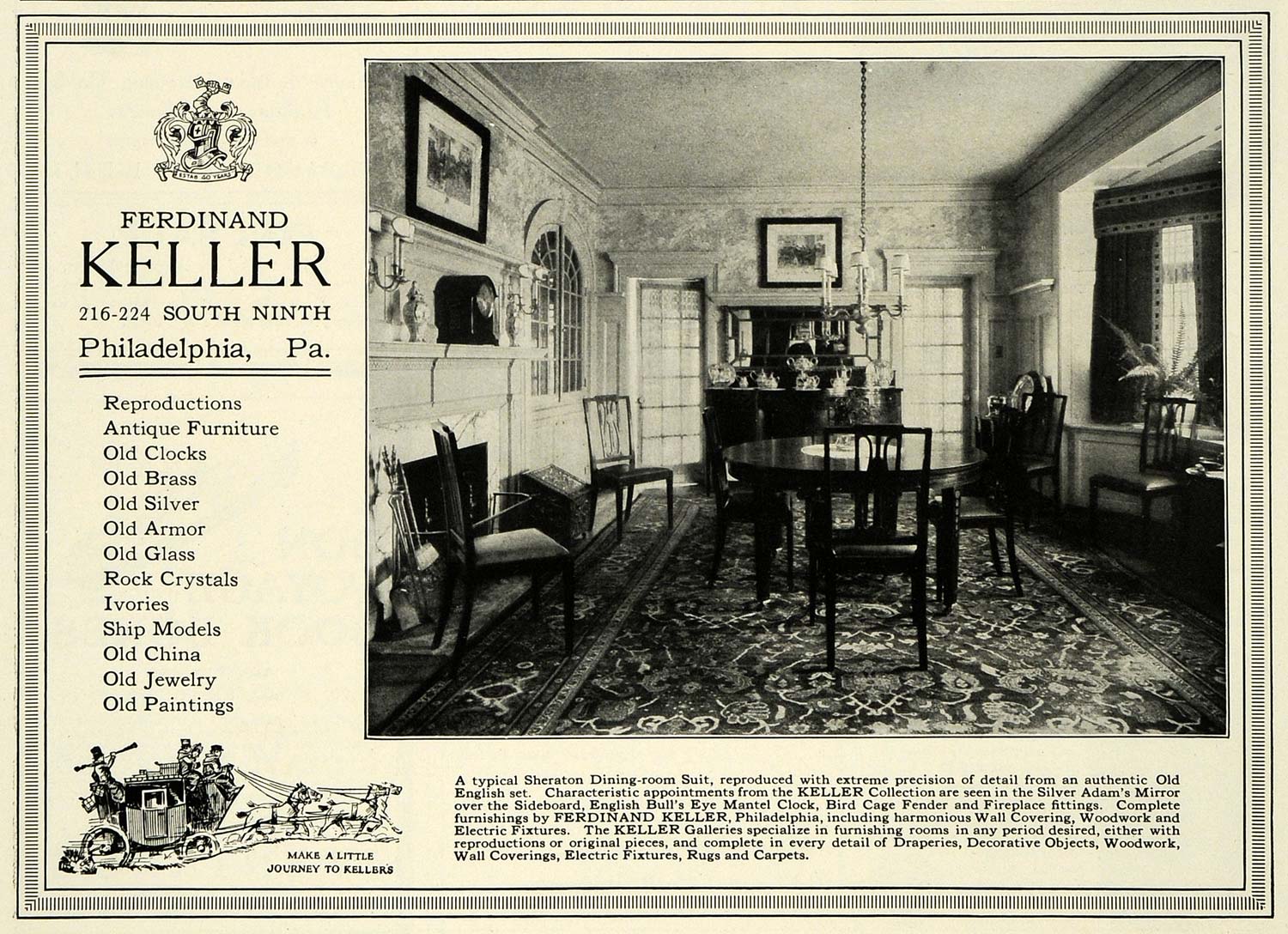 1922 Ad Ferdinand Keller Antique Furniture Sheraton Dining Room Household COL2