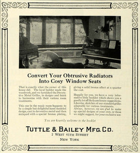 1922 Ad Tuttle Bailey Decorative Radiator Metal Grilles Home Improvement COL2