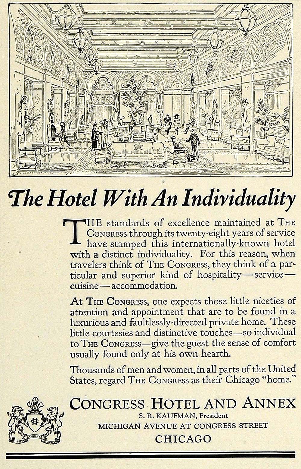 1922 Ad Congress Hotel Annex Lounge Michigan Avenue Chicago Hospitality COL2