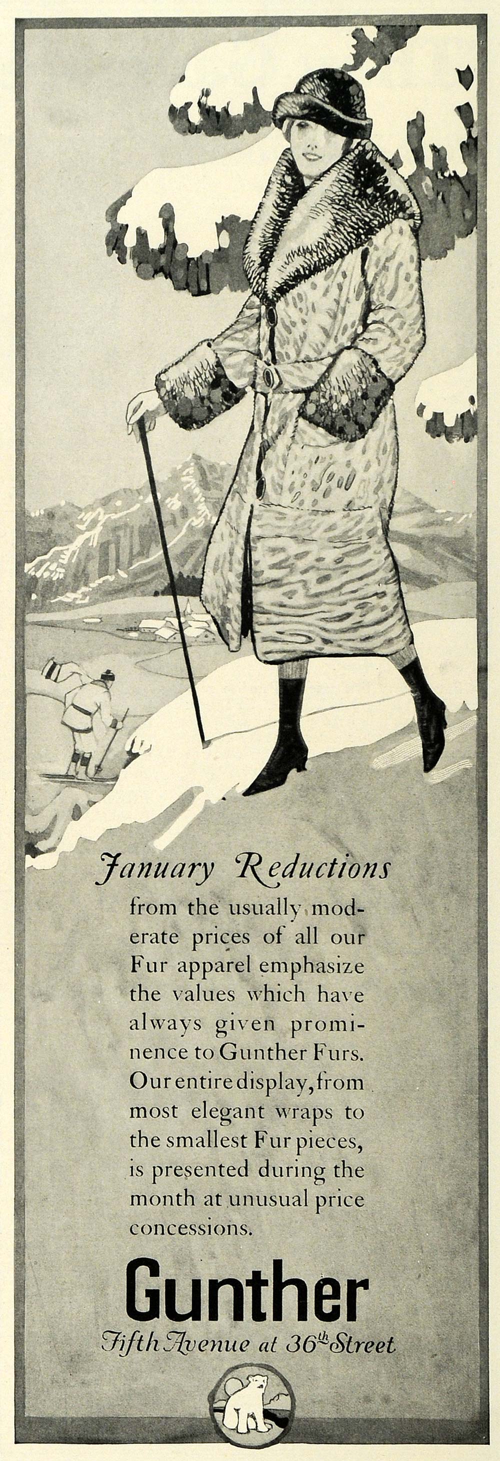 1922 Ad Gunther Fur Fashion Coat Wraps Snow Skiing Winter Recreation COL2