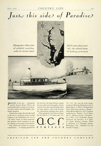 1929 Ad ACF Cruiser Ship Marine American Car Foundry Yacht Chesapeake COL2