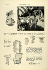 1925 Ad R H Macy & Co Store Garden Accessories Reed Furniture Bird Bath COL2