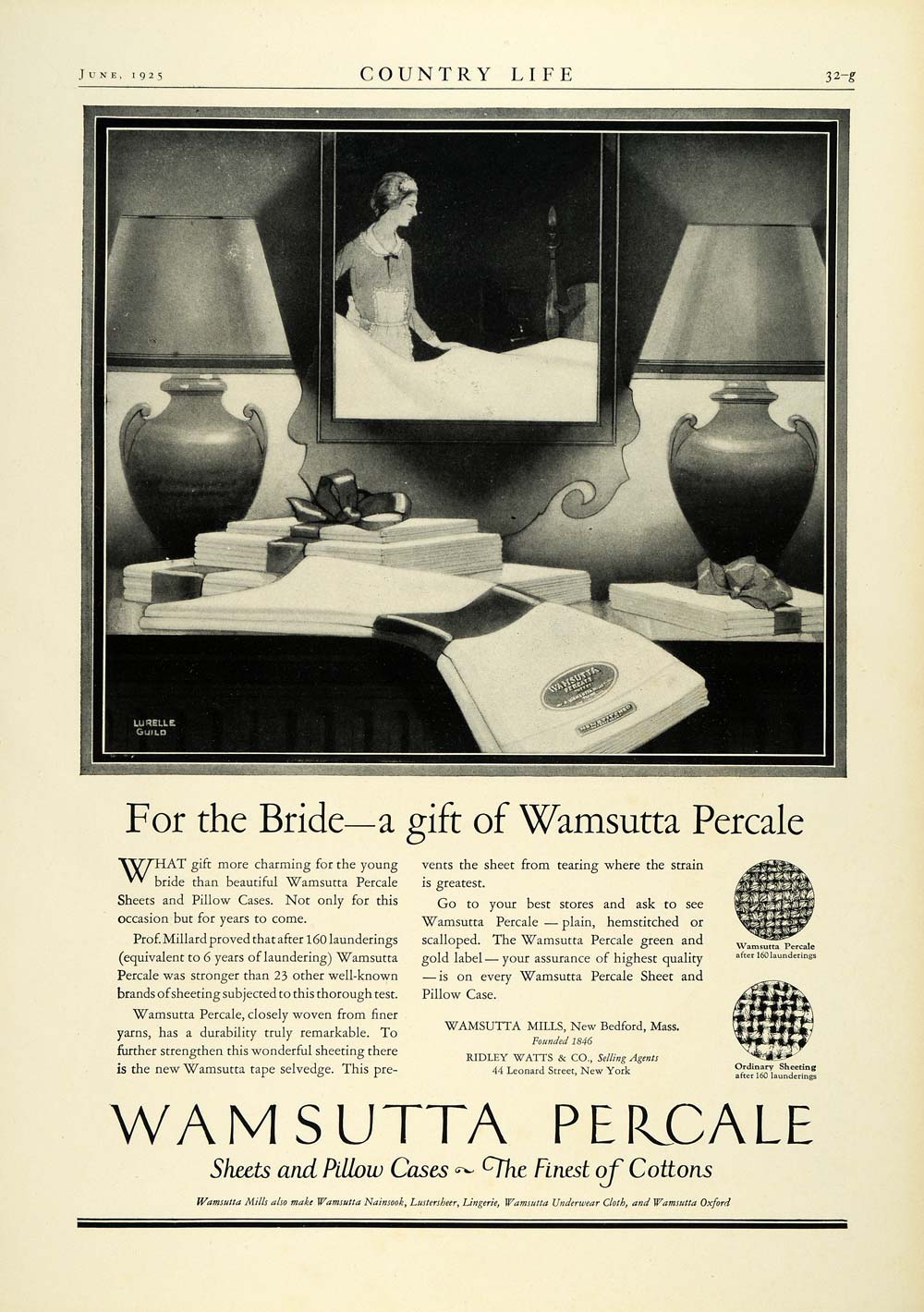 1925 Ad Wamsutta Percale Sheets Pillows Bedding Home Decoration Housekeeper COL2