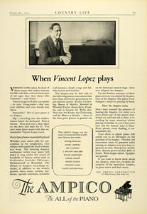1925 Ad Ampico Corporation New York City Vicent Lopez Piano Musical COL2