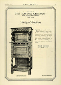1925 Ad Hayden Co Antique Furniture Jacobean Oak Cupboard Carved Home Decor COL2