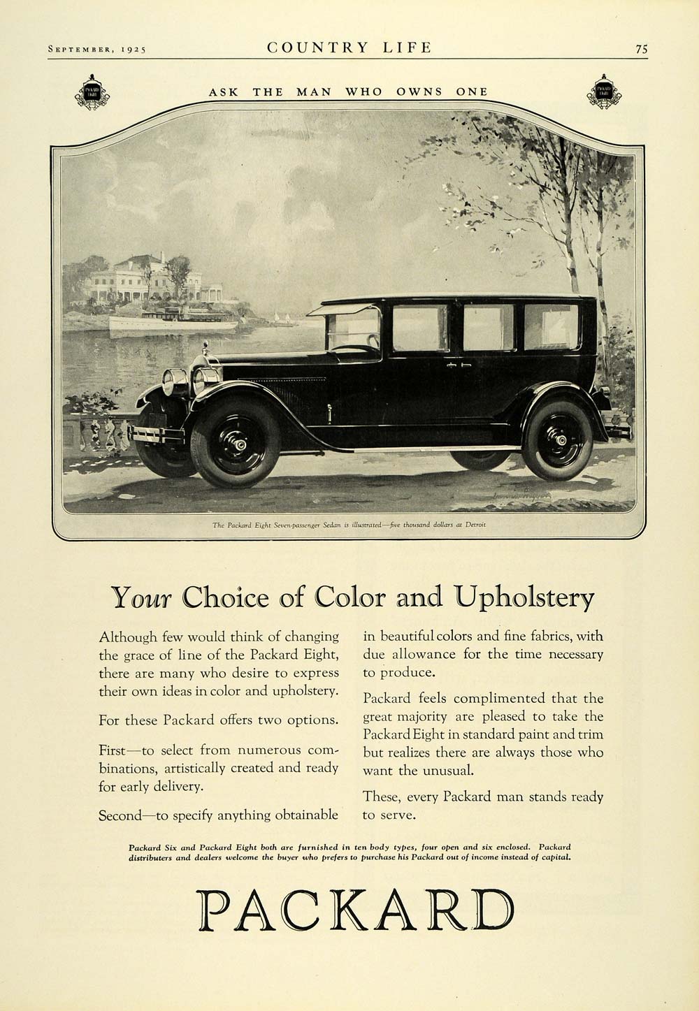 1925 Ad Antique Packard Eight Seven Passenger Sedan Pricing Detroit COL3