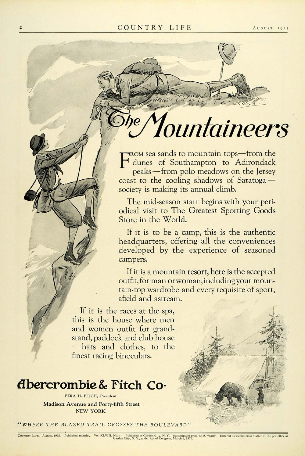 1925 Ad Abercrombie Fitch Outdoor Sporting Goods Store Mountain Rock COL3