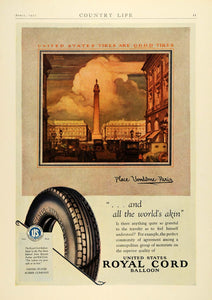 1927 Ad United States Royal Cord Balloon Tires Car Parts Place Vendome COL3