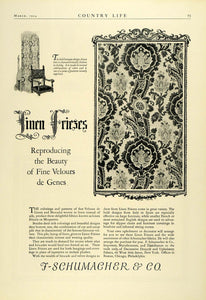 1924 Ad F Schumacher Linen Fabrics Velour Baroque Design Friezes Household COL3