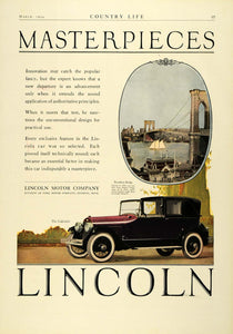 1924 Ad Antique Enclosed Lincoln Motor Car Cabriolet Automobile Brooklyn COL3