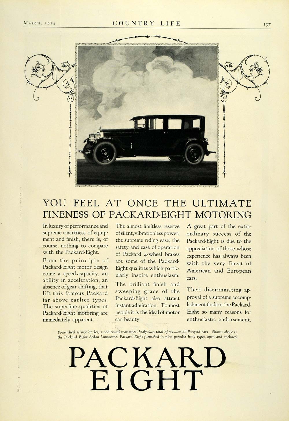 1924 Ad Antique Enclosed Packard Eight Sedan Limousine Automobile Car COL3