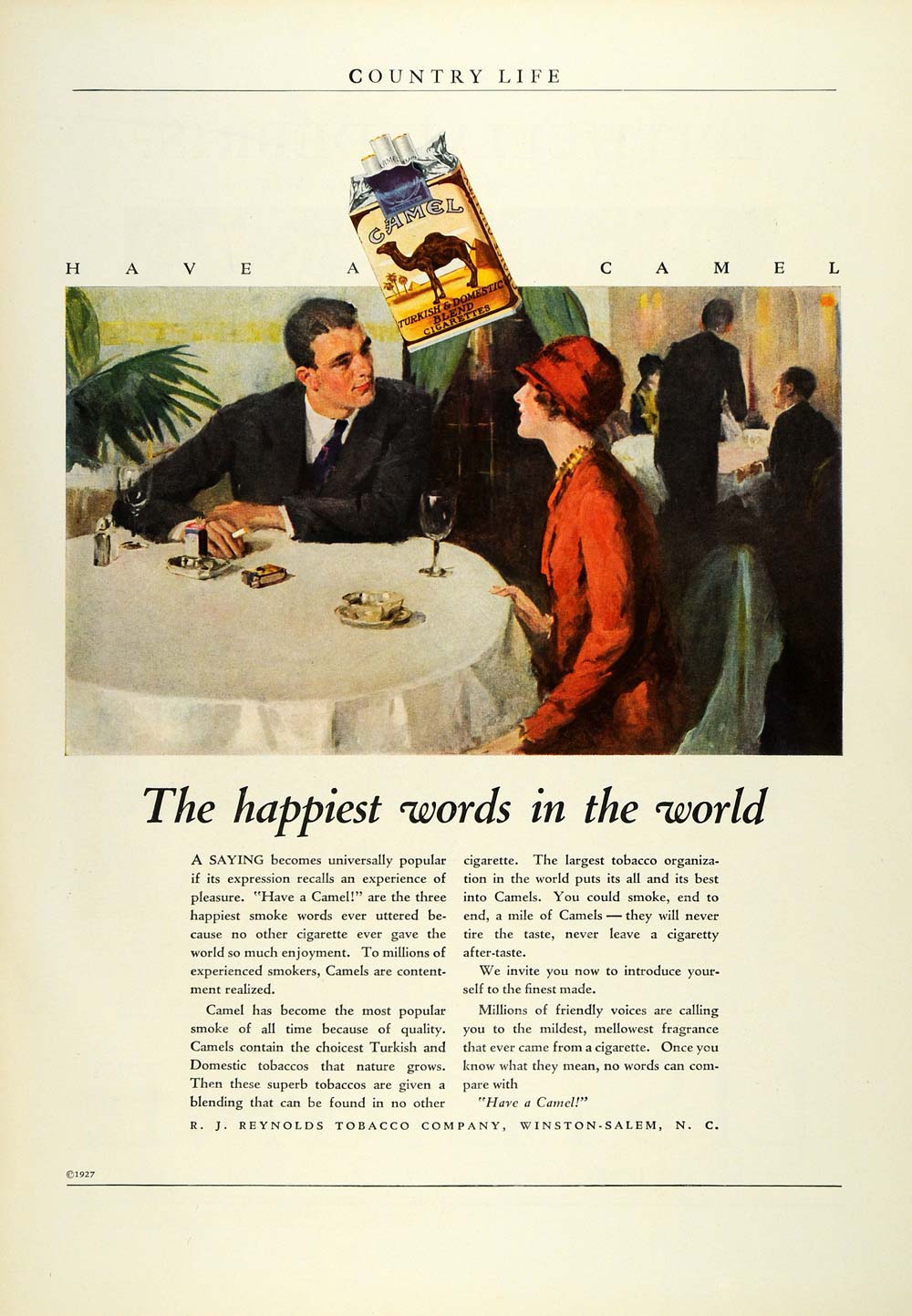 1927 Ad Camel Cigarettes R. J. Reynolds Tobacco Winston Salem Fine Dining COL3