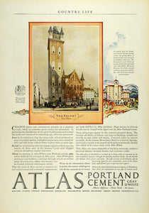 1927 Ad Atlas Portland Cement Construction Materials Belfry Ghent Belgium COL3