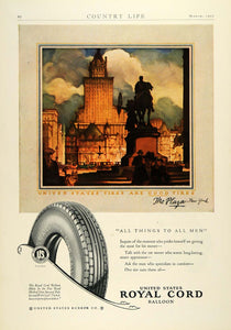 1927 Ad United States Royal Cord Balloon Tires Plaza Hotel New York Car COL3