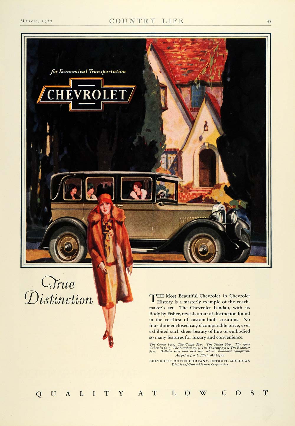1927 Ad Enclosed Antique Chevrolet Landau Automobile Fisher Body Woman COL3