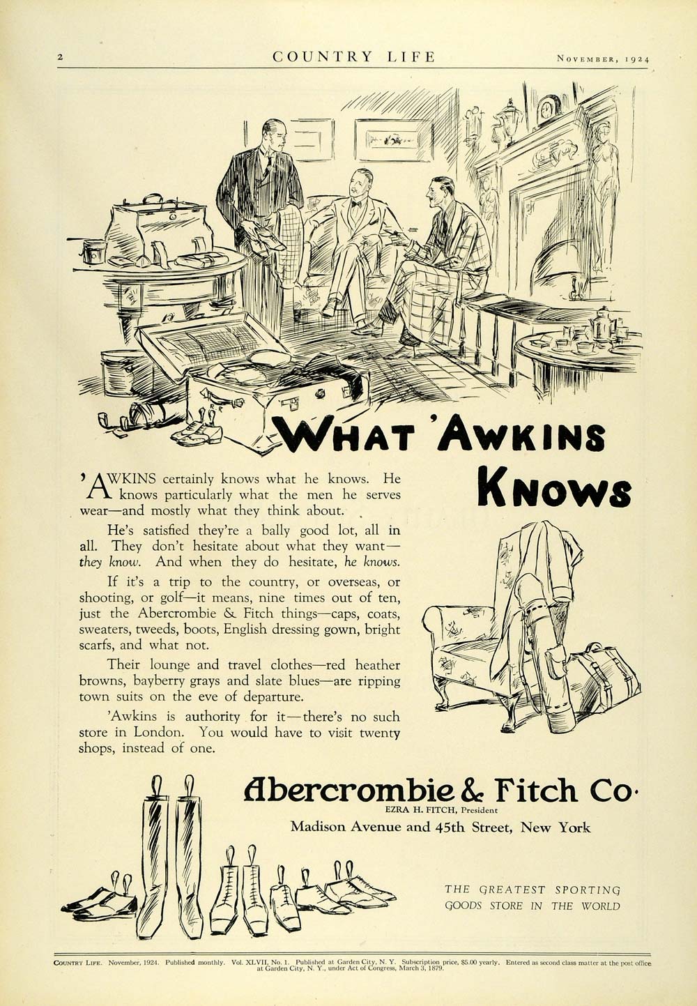 1924 Ad Abercrombie Fitch Menswear Awkins Golf Sporting Goods Athletics COL3