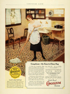 1923 Ad Congoleum Gold Seal Rugs Floor Coverings Home Decor Maid Mop COL3