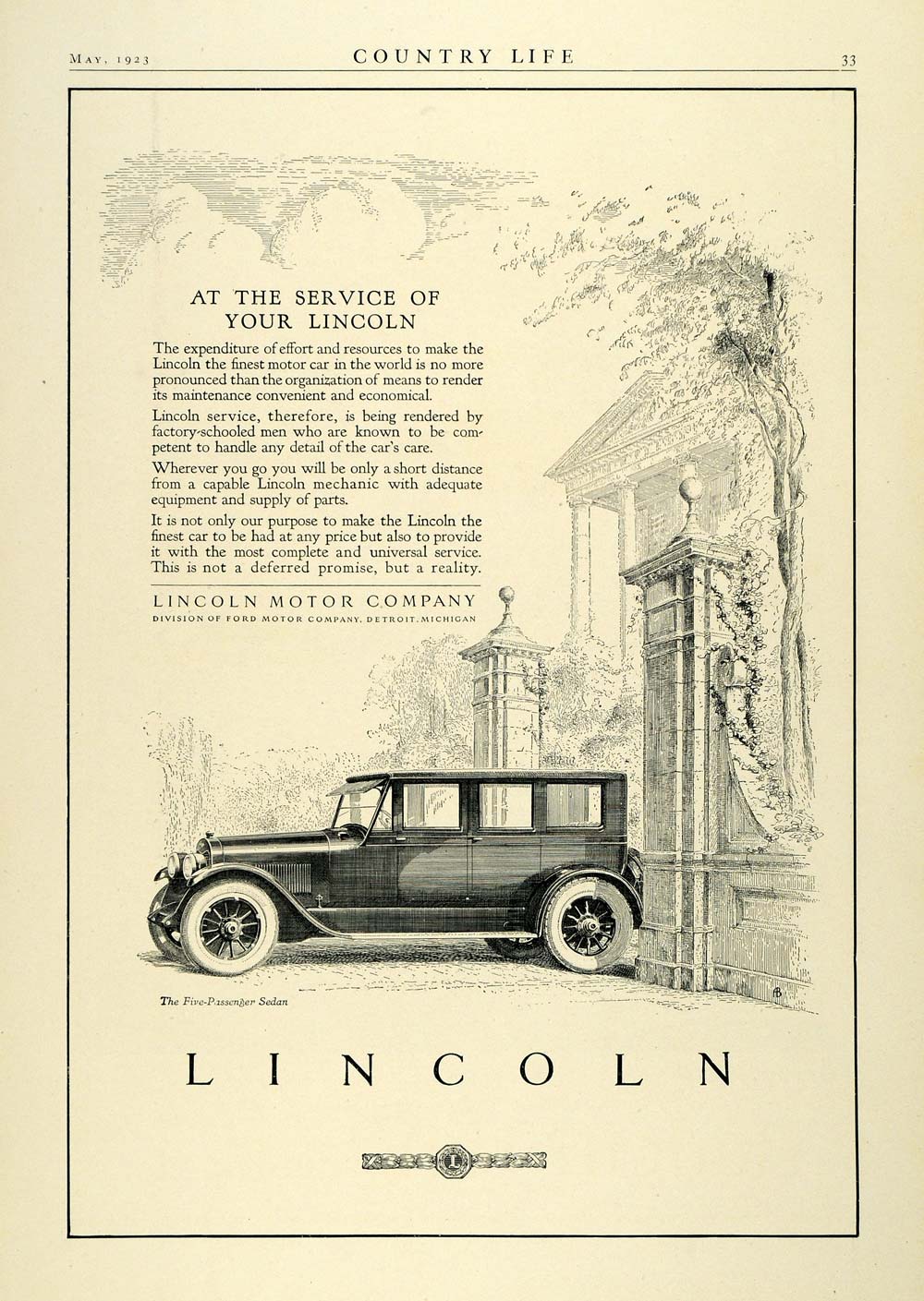 1923 Ad Antique Enclosed Lincoln Sedan Motor Car American Automobile COL3