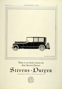 1922 Ad Stevens-Duryea Motor Vehicle Car Chicopee Falls Massachusetts COL3