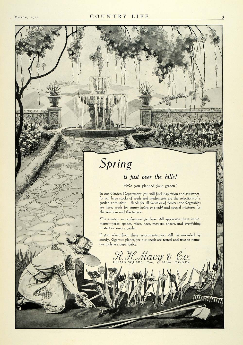 1922 Ad R H Macy Store Spring Garden Accessories Flowers Water Fountains COL3