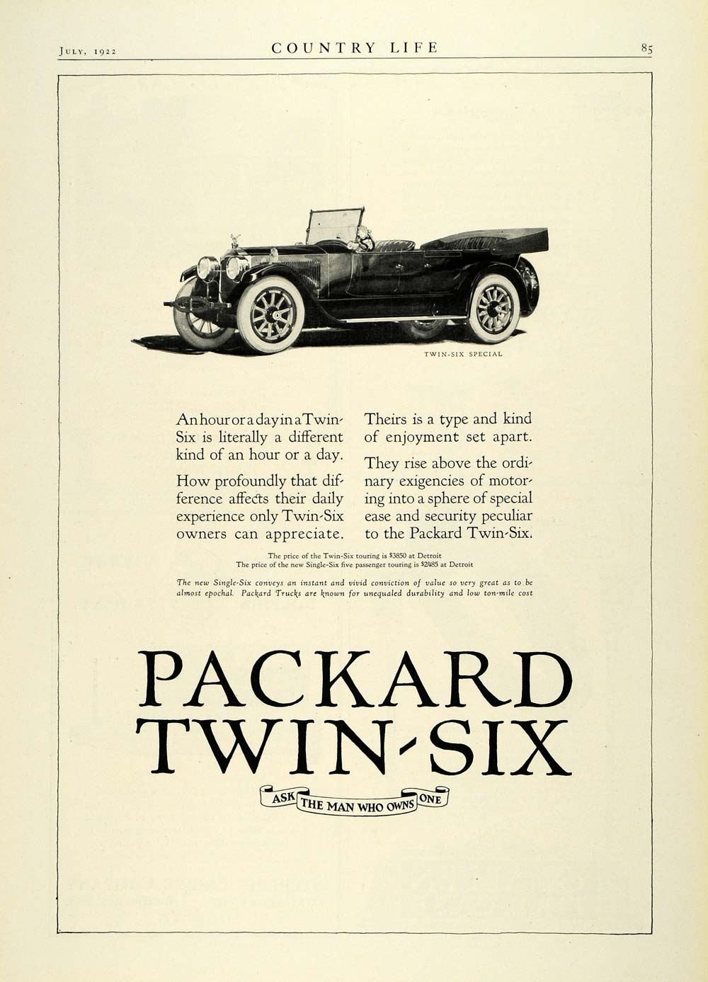 1922 Ad Packard Twin Six Automobile Special Convertible Car Vintage Vehicle COL3