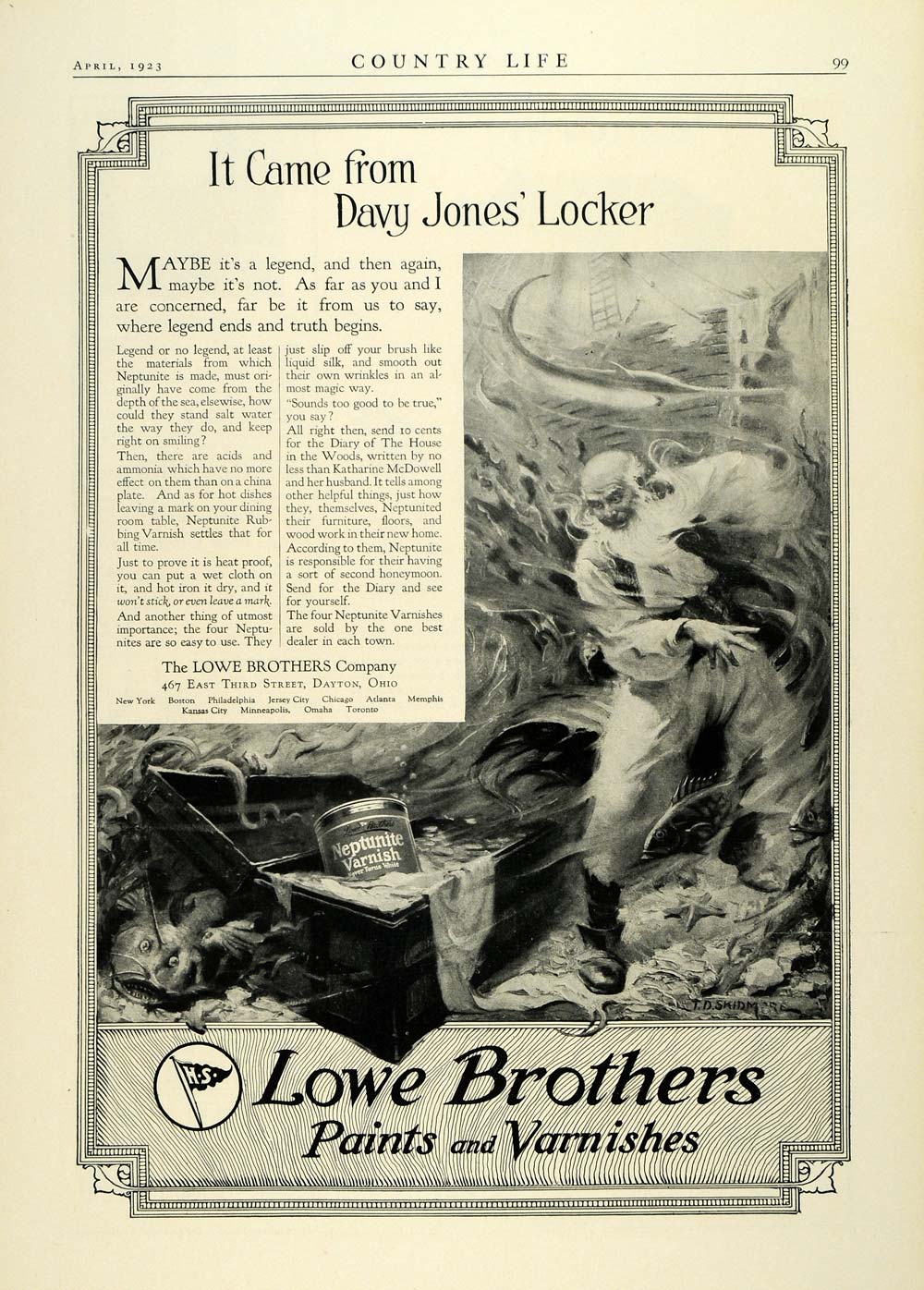 1923 Ad Lowe Brothers Paint Davy Jones Locker Neptunite Buccaneer Treasure COL3