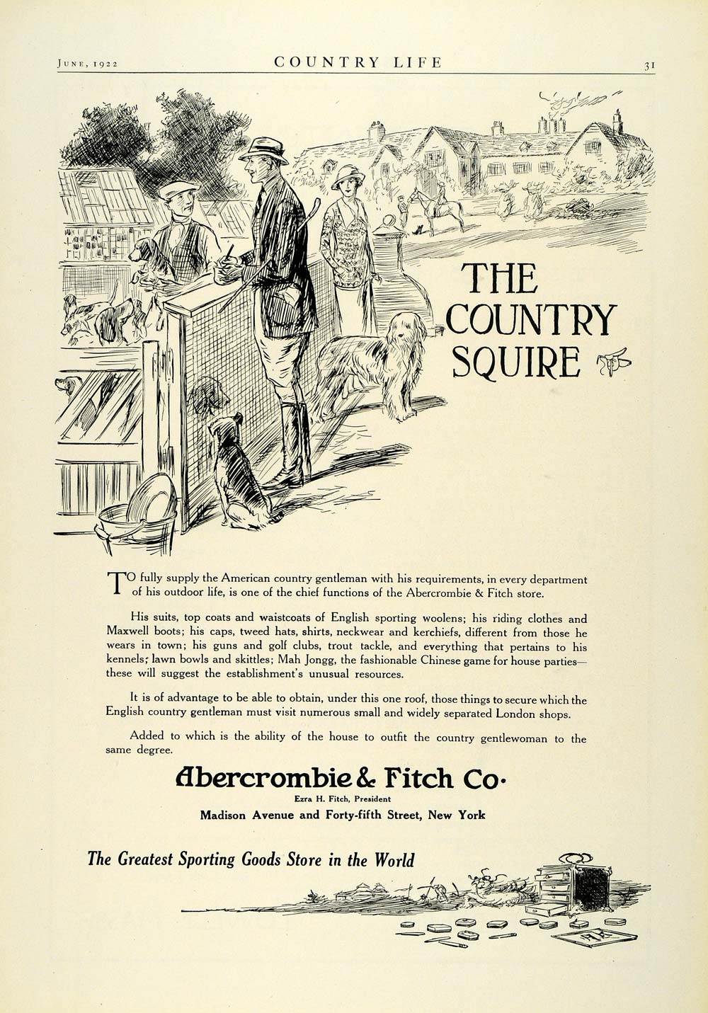 1922 Ad Country Horses Waistcoat Maxwell Boots Abercrombie Fitch Store Dogs COL3