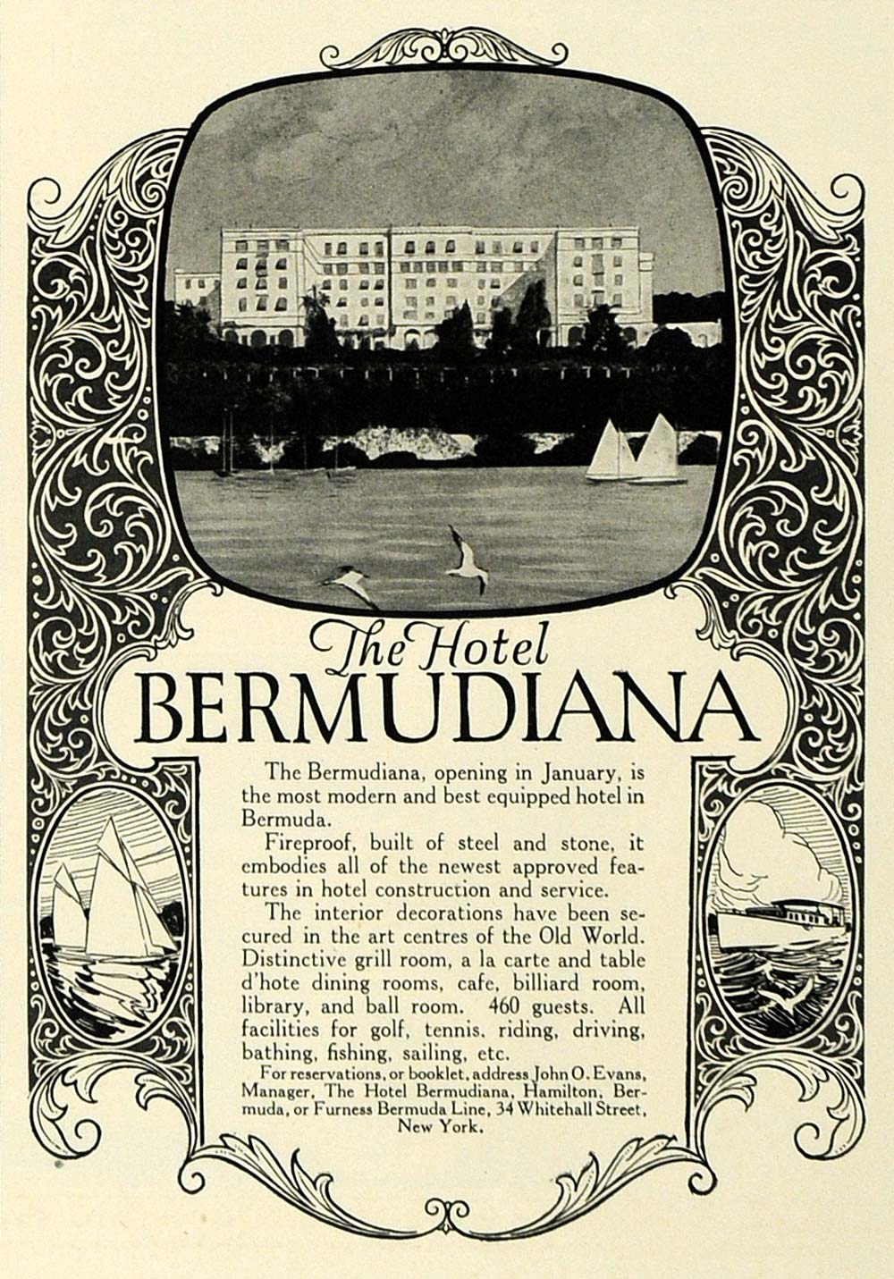 1923 Ad Hotel Bermudiana Hamilton Open Luxury Lodging Tropical Vacation COL3