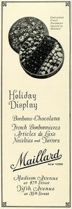 1923 Ad Maillard Holiday Bonbons Chocolates French Bonbonnieres Candy COL3